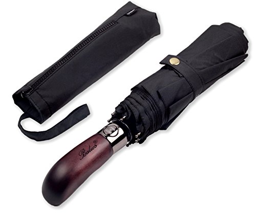 Balios Prestige Travel Umbrella, Real Wood Handle, Auto Open & Close, Vented Windproof Double Canopy, Designed in UK