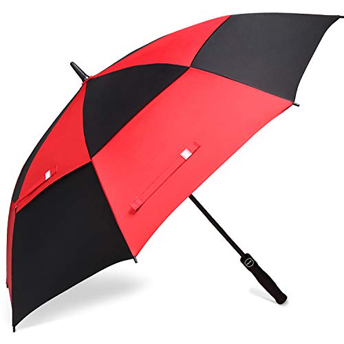 BAGAIL Golf Umbrella 68/62/58 Inch Large Oversize Double Canopy Vented Automatic Open Stick Umbrellas for Men and Women(Black/Red,62 inch)