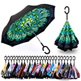 Spar. Saa Double Layer Inverted Umbrella with C-Shaped Handle, Anti-UV Waterproof Windproof Straight Umbrella for Car Rain Outdoor Use