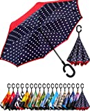BAGAIL Double Layer Inverted Umbrella Reverse Folding Umbrellas Windproof UV Protection Big Straight Umbrella for Car Rain Outdoor with C-Shaped Handle