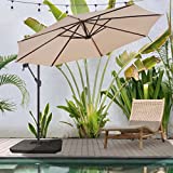 BLUU BANYAN 10 FT Patio Offset Umbrella Outdoor Cantilever Umbrella Hanging Umbrellas, 24 Month Fade Resistance & Water-repellent UV Protection Solution-dyed Fabric Canopy with Infinite Tilt, Crank & Cross Base (Beige)