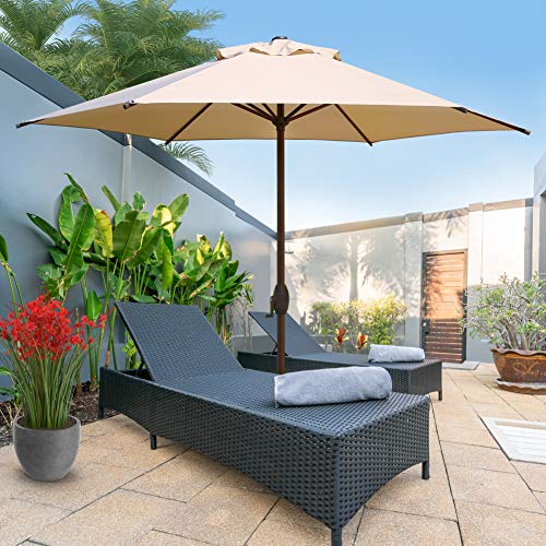 Abba Patio 9ft Patio Umbrella Outdoor Umbrella Market Table Umbrella with Push Button Tilt and Crank for Garden, Lawn, Deck, Backyard & Pool, Cream