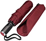 LifeTek Windproof Travel Umbrella - Compact, Automatic, Wind Resistant, Strong and Portable - Small Folding Backpack Umbrellas for Rain perfect for Car, Purse, Women and Men - 42 FX1 Red