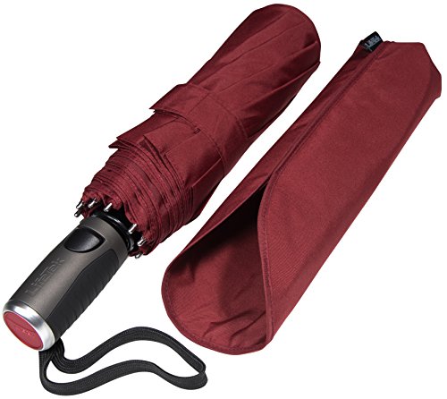 LifeTek Windproof Travel Umbrella - Compact, Automatic, Wind Resistant, Strong and Portable - Small Folding Backpack Umbrellas for Rain perfect for Car, Purse, Women and Men - 42 FX1 Red