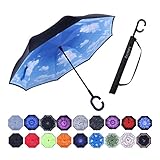 Umbrella,Windproof Waterproof Golf Umbrella,Double Layer Folding Inverted Anti-UV Protection Umbrellas,Reverse Sun Umbrella With C-Shaped Handle,Upside Down Umbrella for Car Rain Outdoor (high clouds)