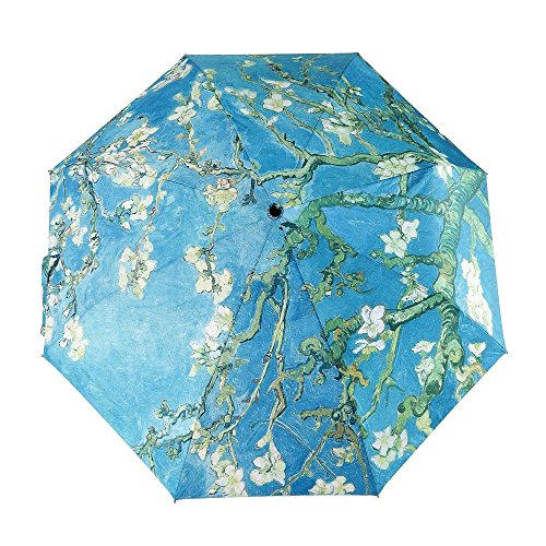 Automatic Umbrella, GLODEALS Creative Oil Painting Automatic Folding Umbrella Anti UV Sunblock Umbrella Sun Protection Parasol Rain/Sun Umbrella for Ladies (Almond Blossom)